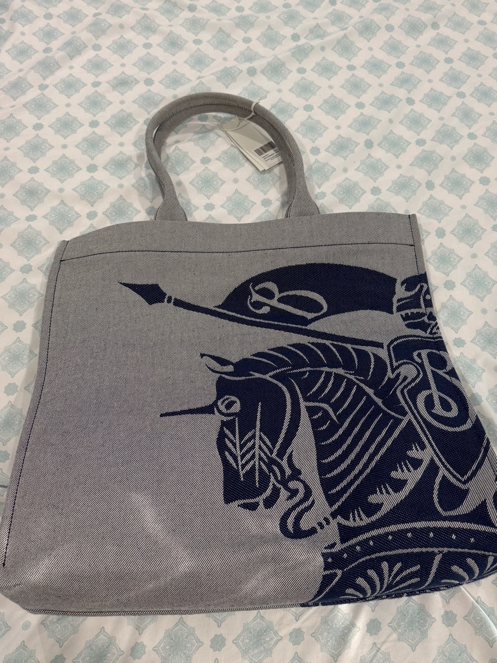 Burberry Large Tote Bag with Navy Knight Graphic